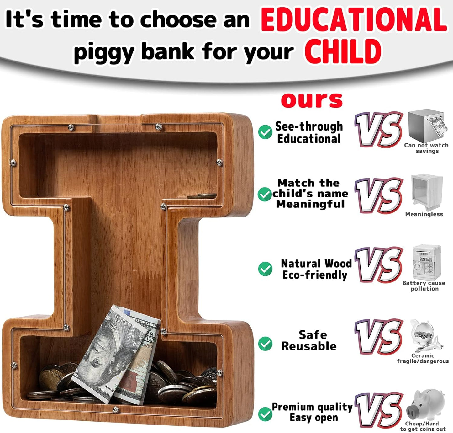 Alphabet Money Bank with Initial "I",  9 inch tall