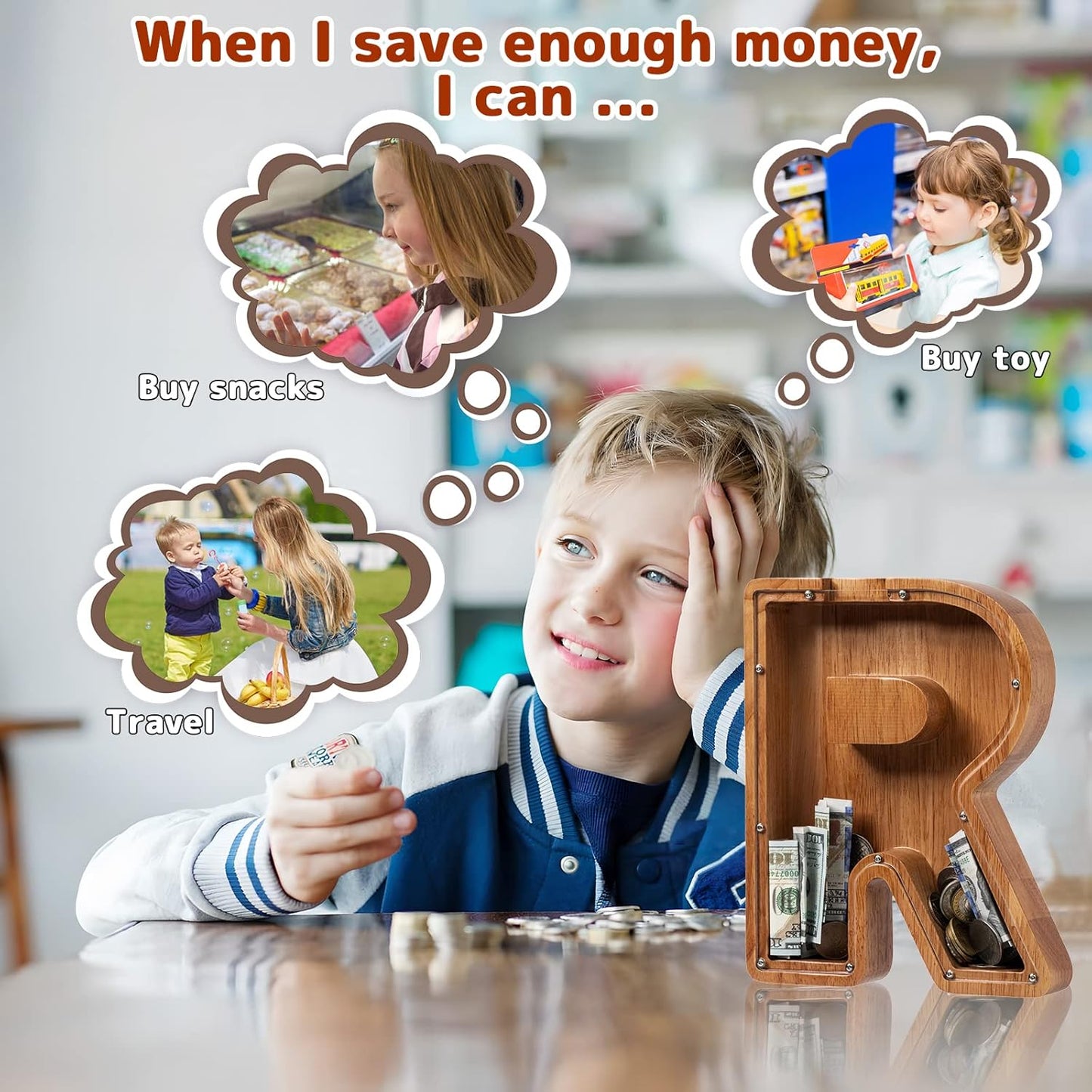 Alphabet Money Bank with Initial "R", 9 inch tall