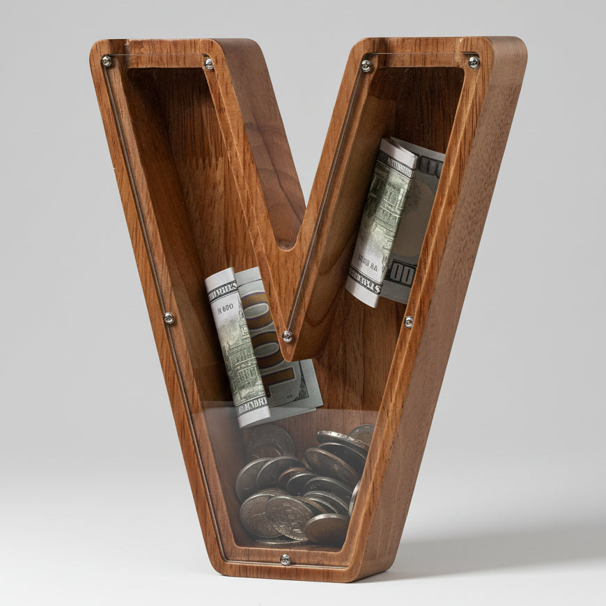 Alphabet Money Bank with Initial "V", 9 inch tall