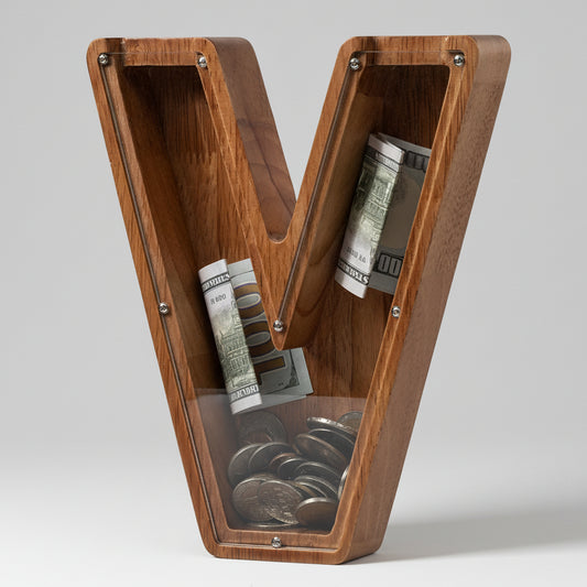 Alphabet Money Bank with Initial "V", 9 inch tall