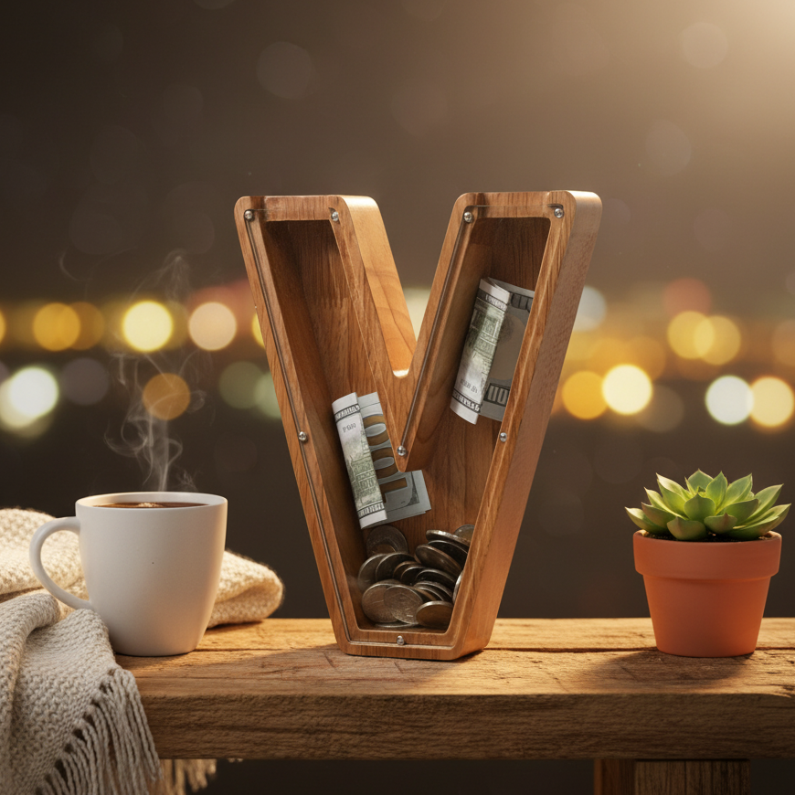 Alphabet Money Bank with Initial "V", 9 inch tall