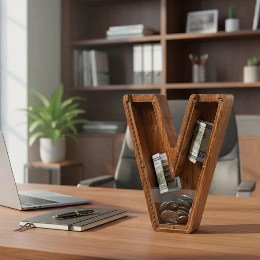 Alphabet Money Bank with Initial "V", 9 inch tall