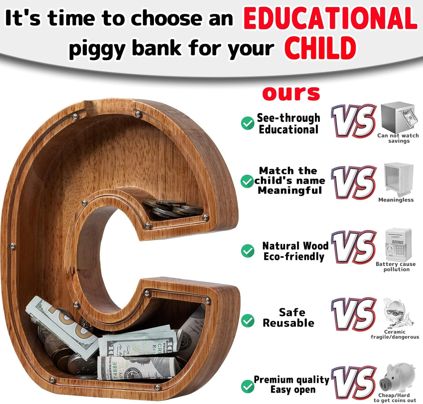 Alphabet Money Bank with Initial "C", 9 inch tall