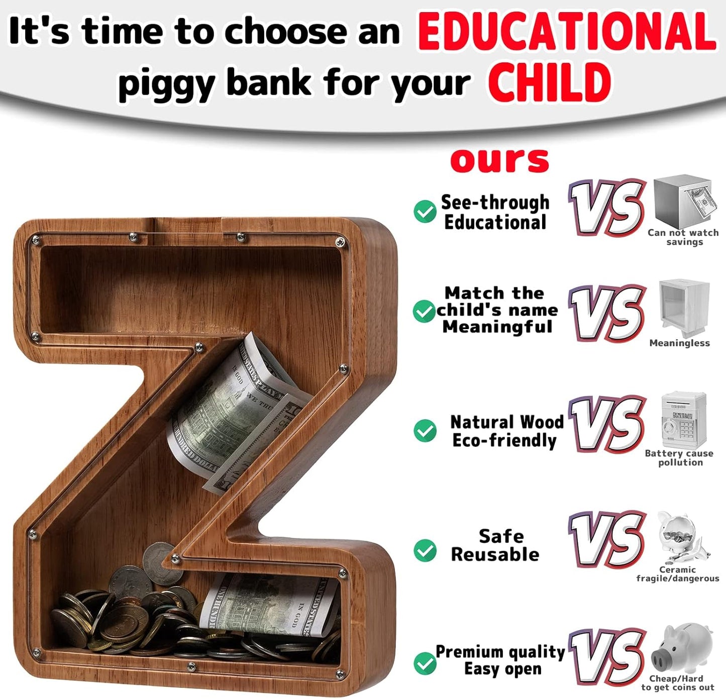 Alphabet Money Bank with Initial "Z", 9 inch tall