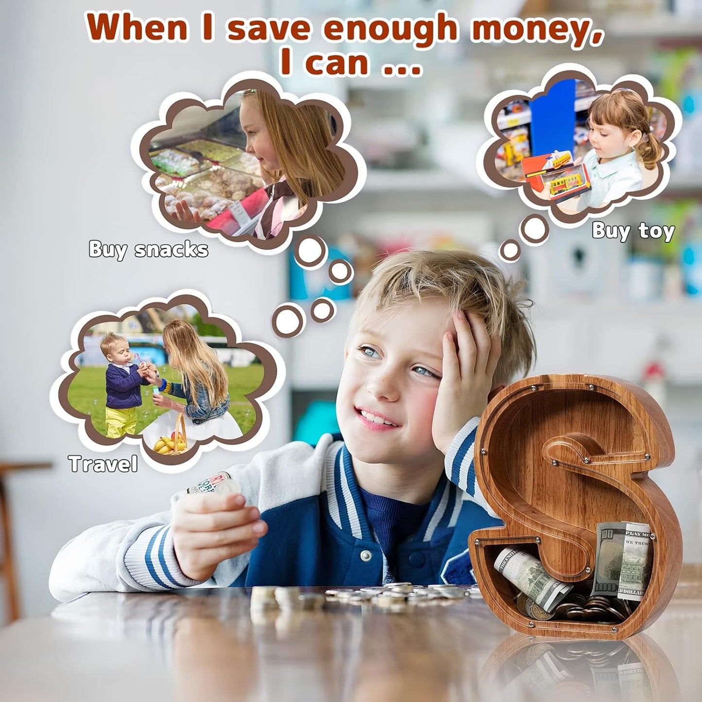 Alphabet Money Bank with Initial "S", 9 inch tall