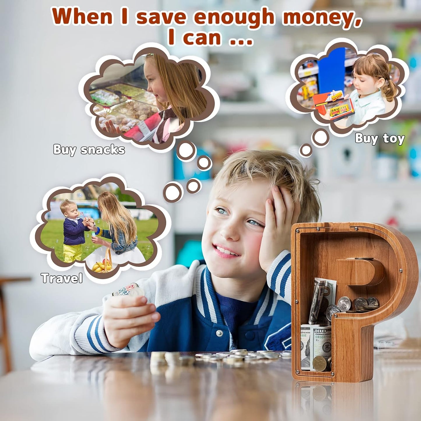 Alphabet Money Bank with Initial "P", 9 inch tall