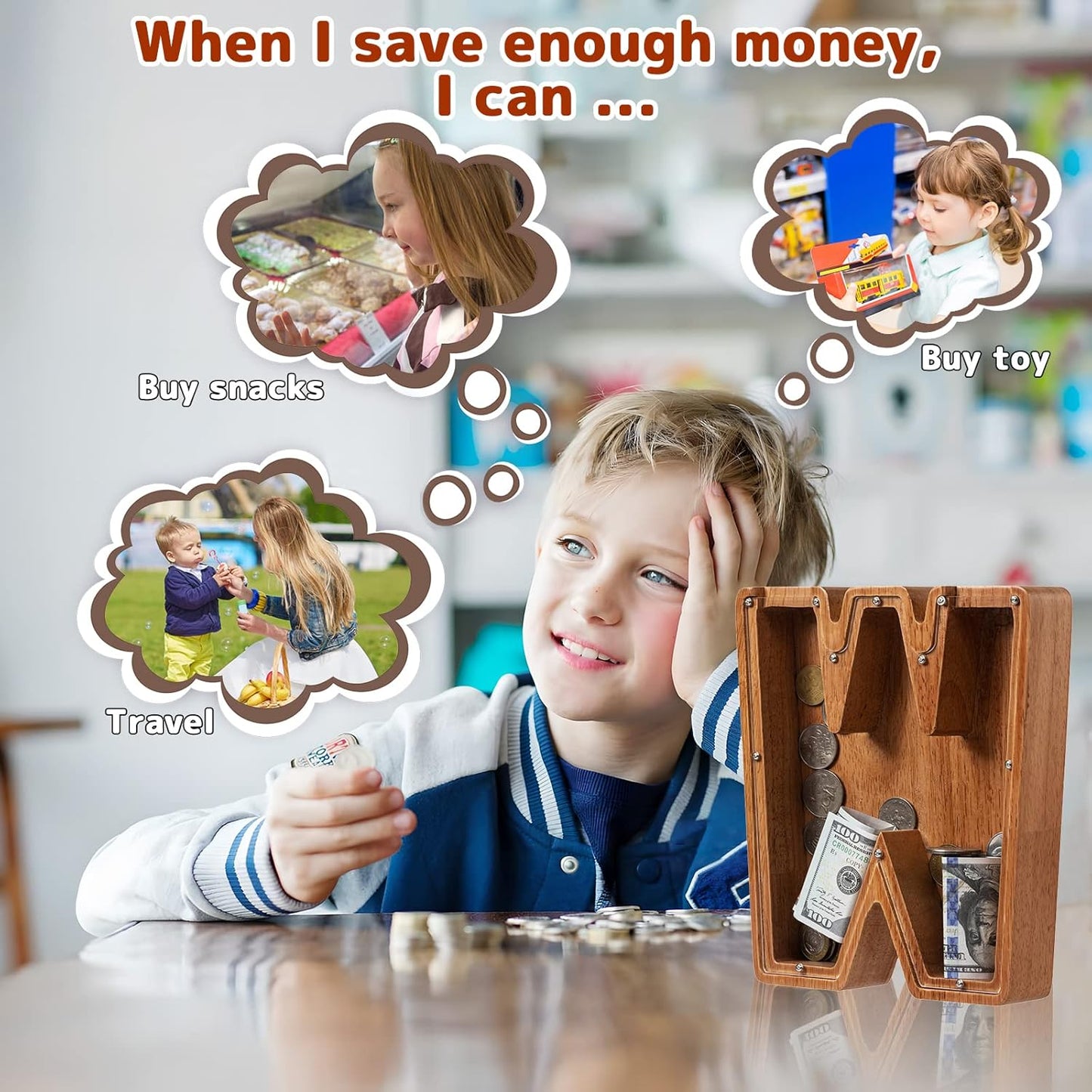 Alphabet Money Bank with Initial "W", 9 inch tall