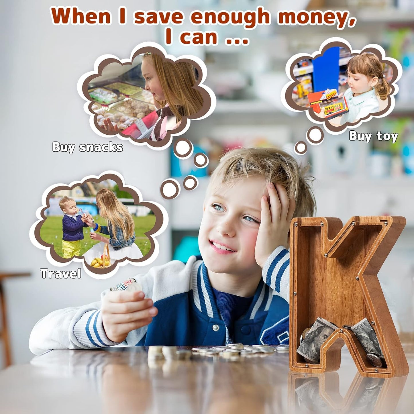 Alphabet Money Bank with Initial "K", 9 inch tall