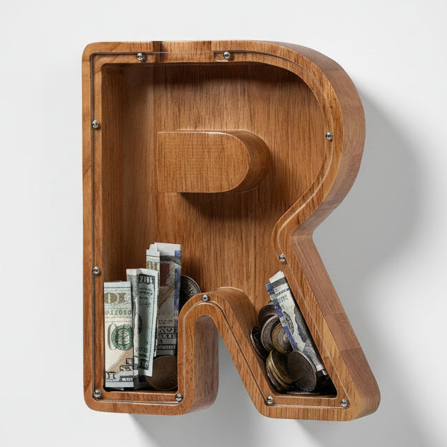 Alphabet Money Bank with Initial "R", 9 inch tall