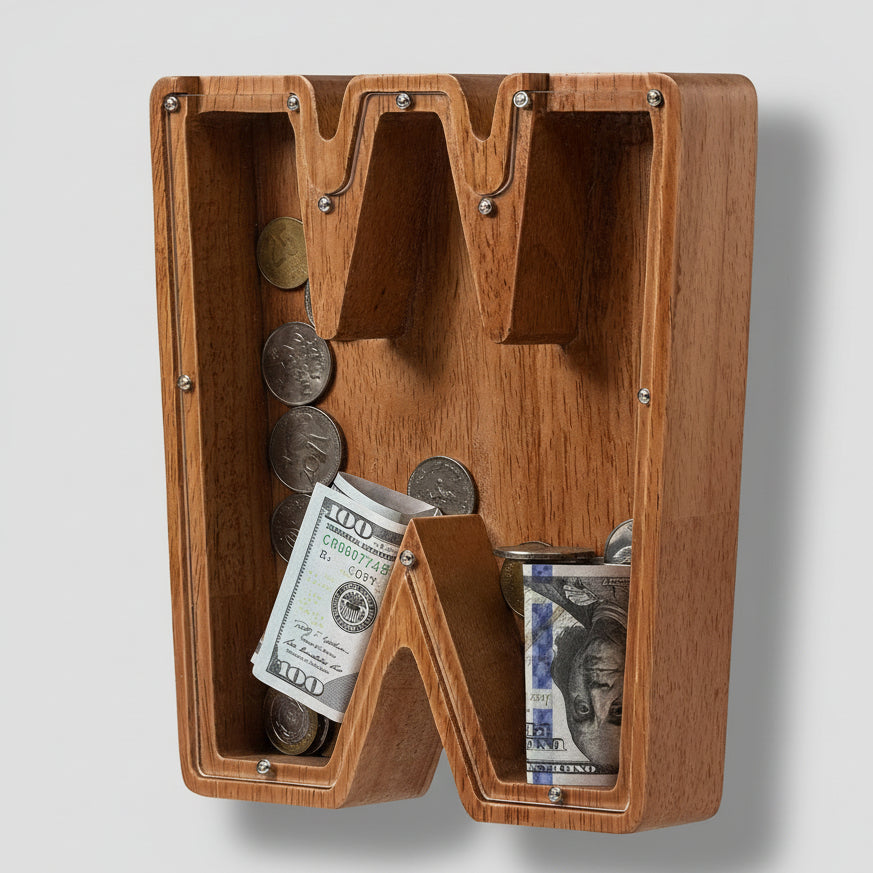 Alphabet Money Bank with Initial "W", 9 inch tall