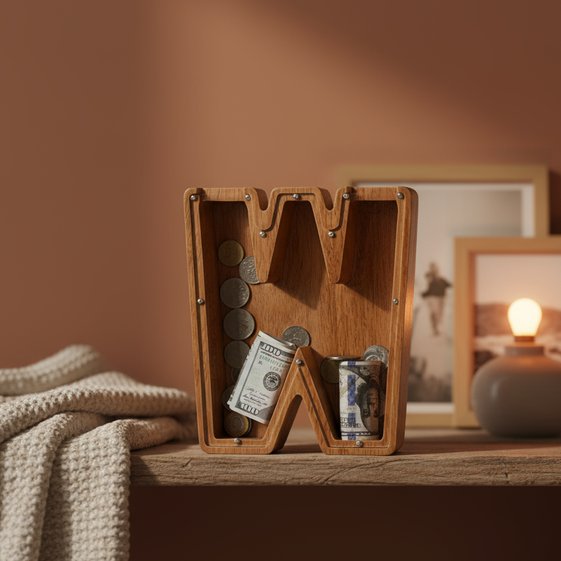 Alphabet Money Bank with Initial "W", 9 inch tall