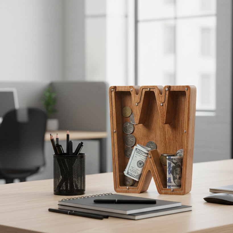 Alphabet Money Bank with Initial "W", 9 inch tall