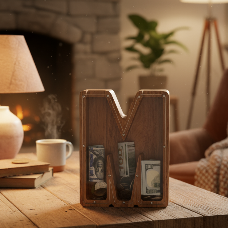 Alphabet Money Bank with Initial "M", 9 inch tall