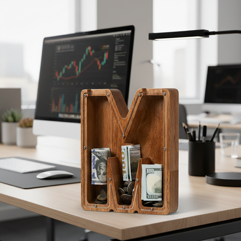 Alphabet Money Bank with Initial "M", 9 inch tall