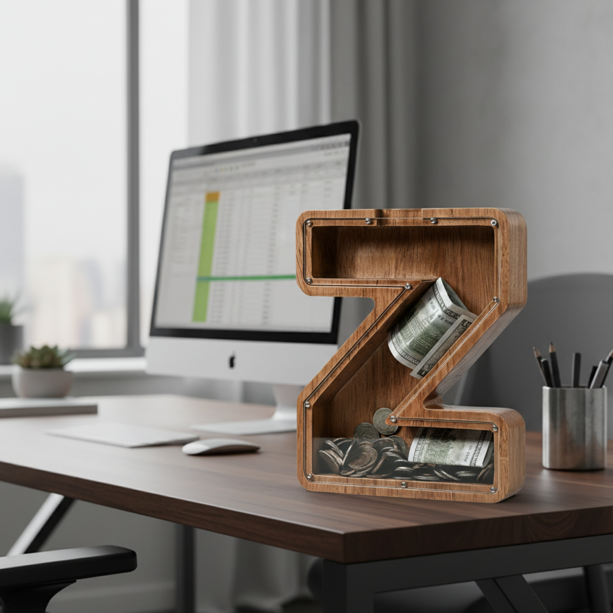 Alphabet Money Bank with Initial "Z", 9 inch tall