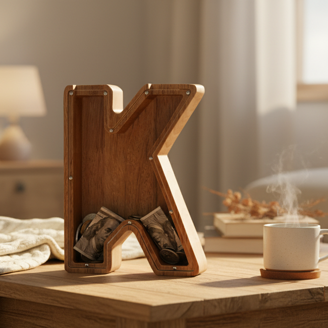 Alphabet Money Bank with Initial "K", 9 inch tall