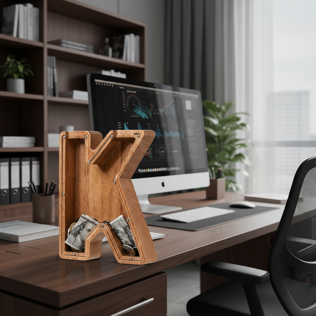 Alphabet Money Bank with Initial "K", 9 inch tall