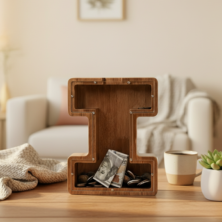 Alphabet Money Bank with Initial "I",  9 inch tall