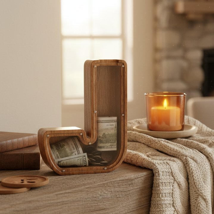 Alphabet Money Bank with Initial "J", 9 inch tall