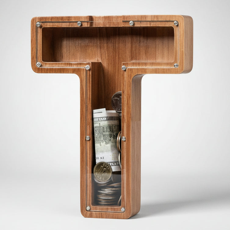 Alphabet Money Bank with Initial "T", 9 inch tall