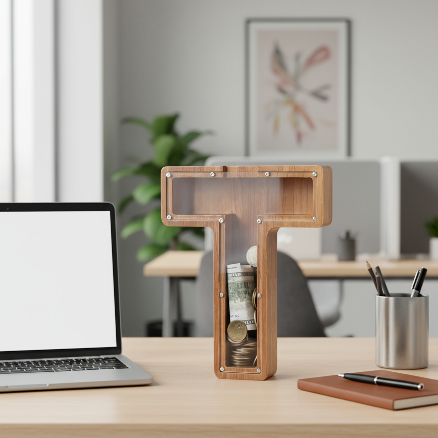 Alphabet Money Bank with Initial "T", 9 inch tall