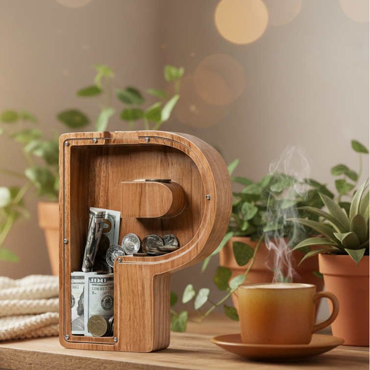 Alphabet Money Bank with Initial "P", 9 inch tall