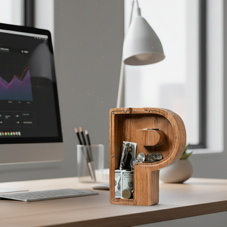 Alphabet Money Bank with Initial "P", 9 inch tall