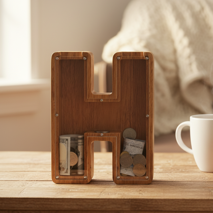 Alphabet Money Bank with Initial "H", 9 inch tall