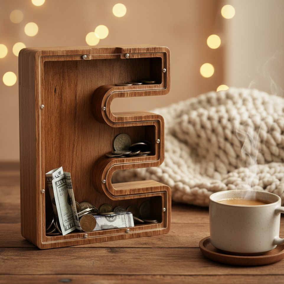 Alphabet Money Bank with Initial "E", 9 inch tall