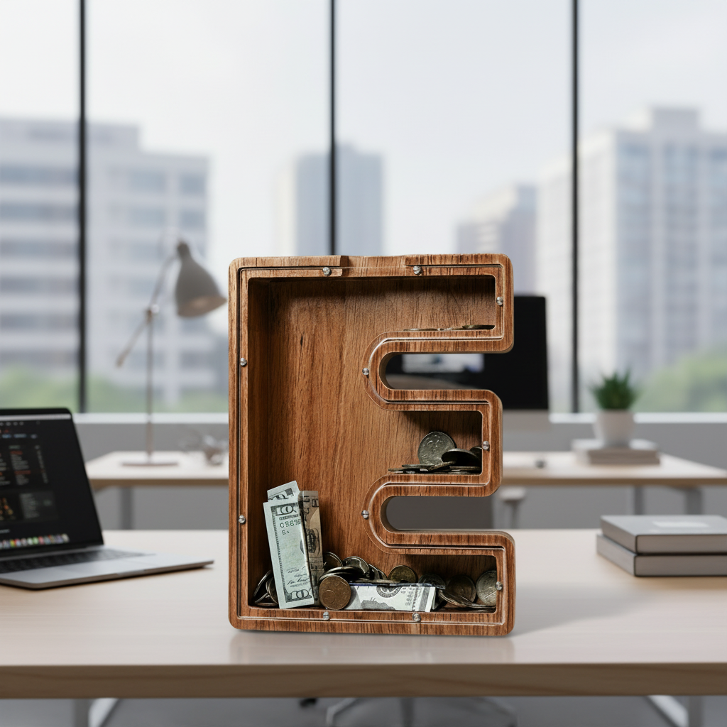 Alphabet Money Bank with Initial "E", 9 inch tall