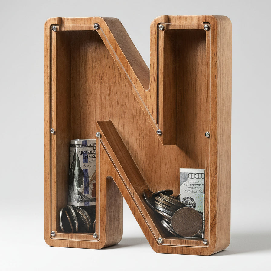 Alphabet Money Bank with Initial "N", 9 inch tall