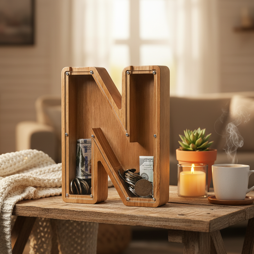 Alphabet Money Bank with Initial "N", 9 inch tall