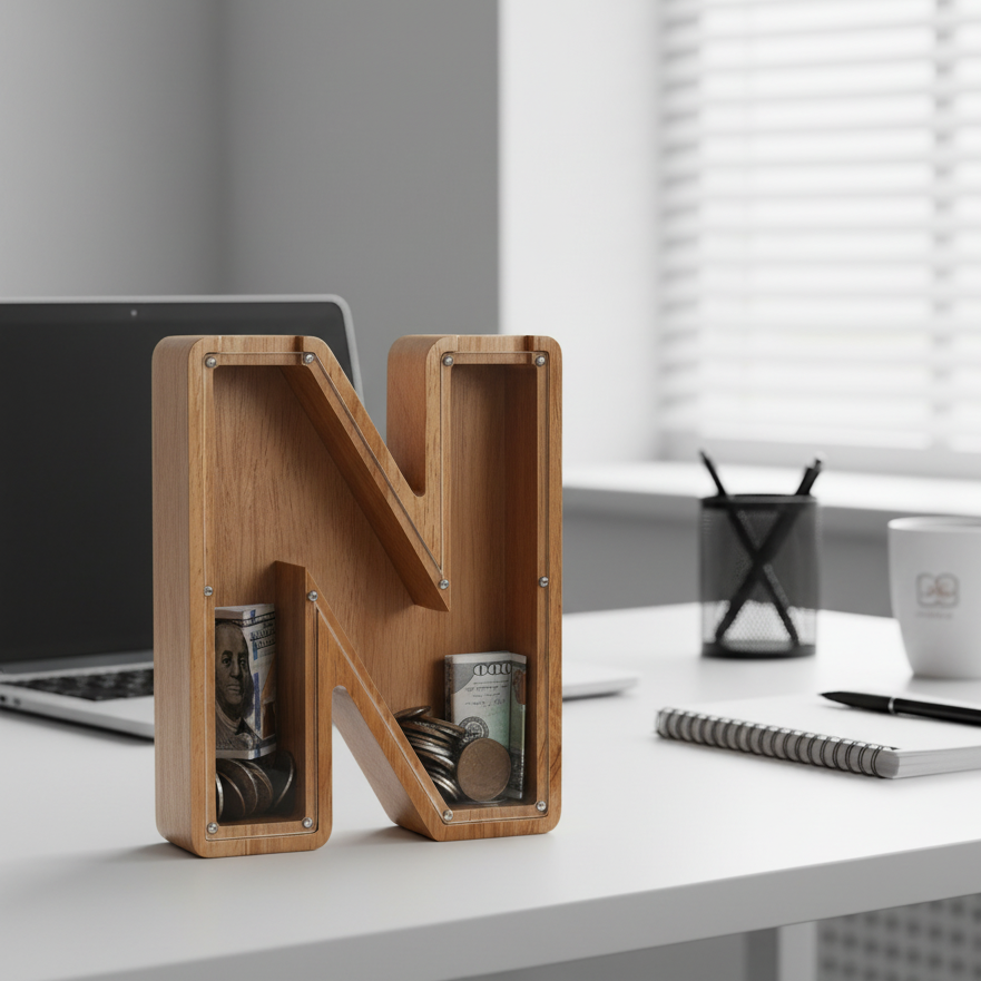 Alphabet Money Bank with Initial "N", 9 inch tall