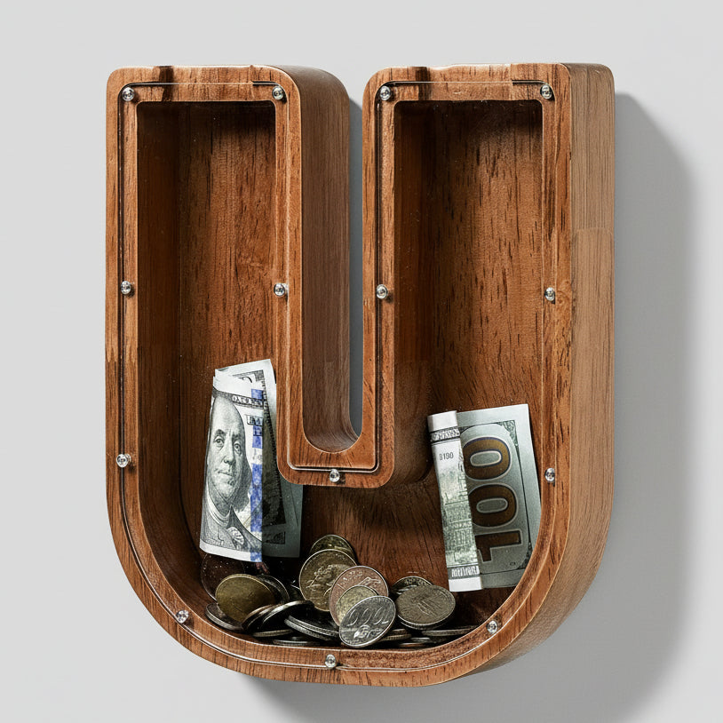 Alphabet Money Bank with Initial "U", 9 inch tall