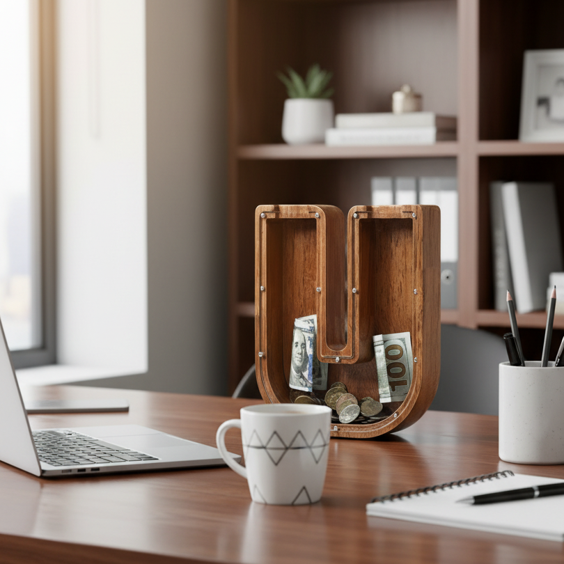 Alphabet Money Bank with Initial "U", 9 inch tall