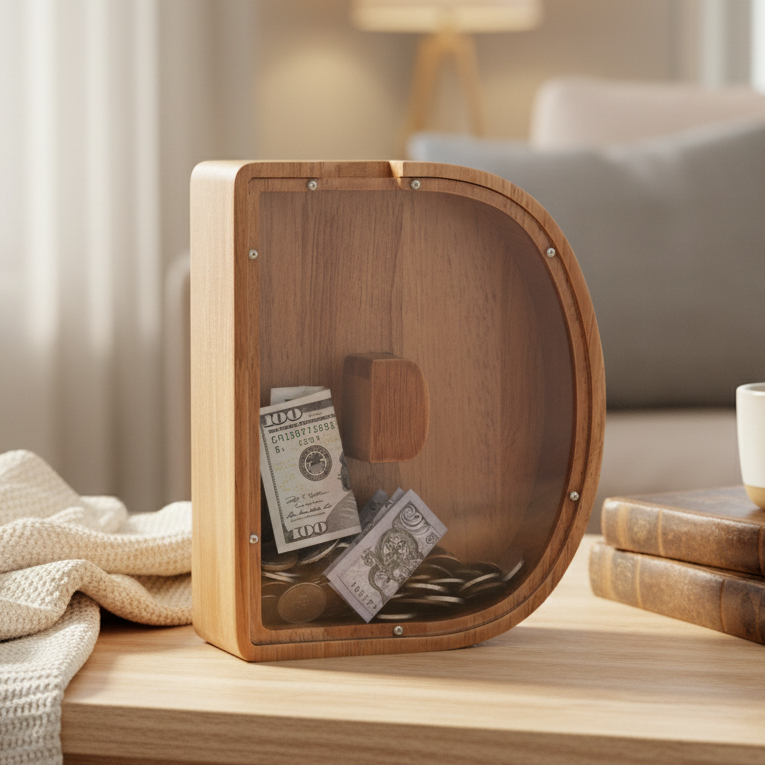 Alphabet Money Bank with Initial "D", 9 inch tall