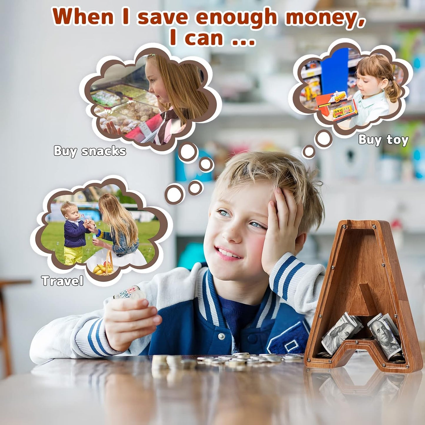 Alphabet Money Bank with Initial "A", 9 inch tall