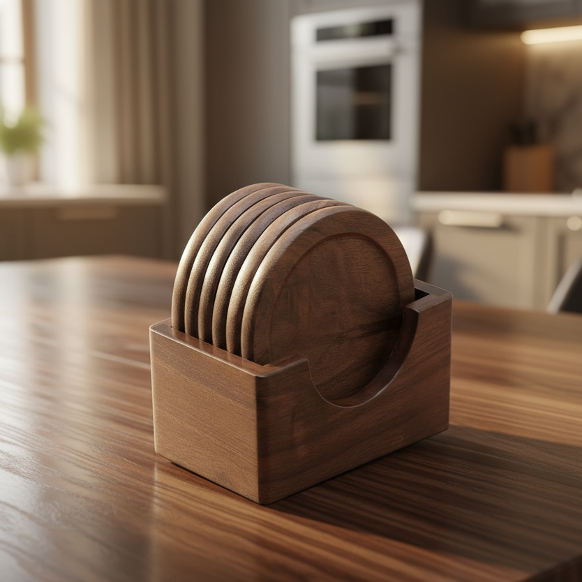 Wooden Coasters, Dark Walnut Hardwood