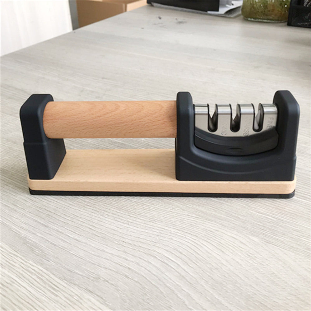 Two-Stage Knife Sharpener with Wooden Handle