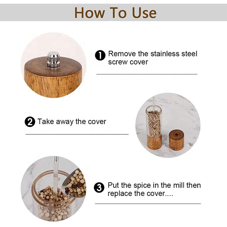 Salt and Pepper Grinder Set, Acrylic see-through, 8" Tall