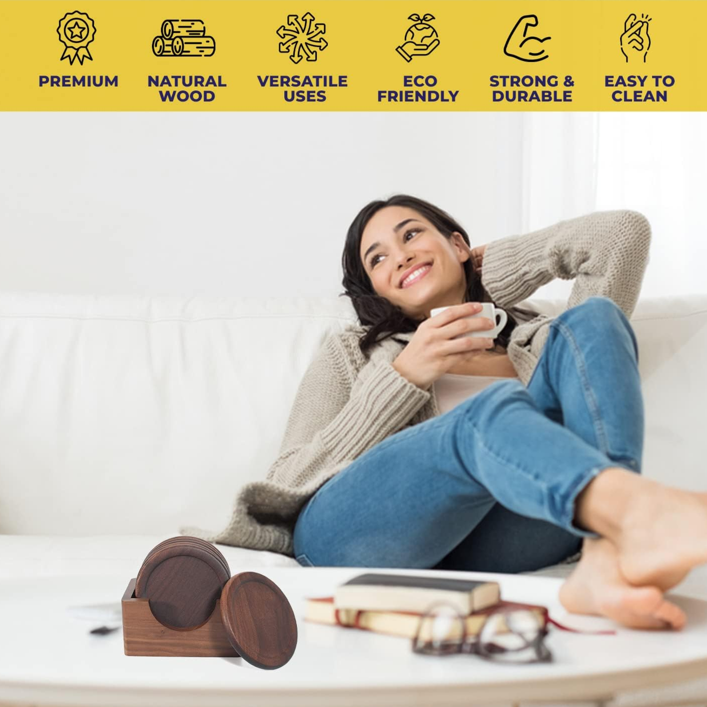 Wooden Coasters, Dark Walnut Hardwood