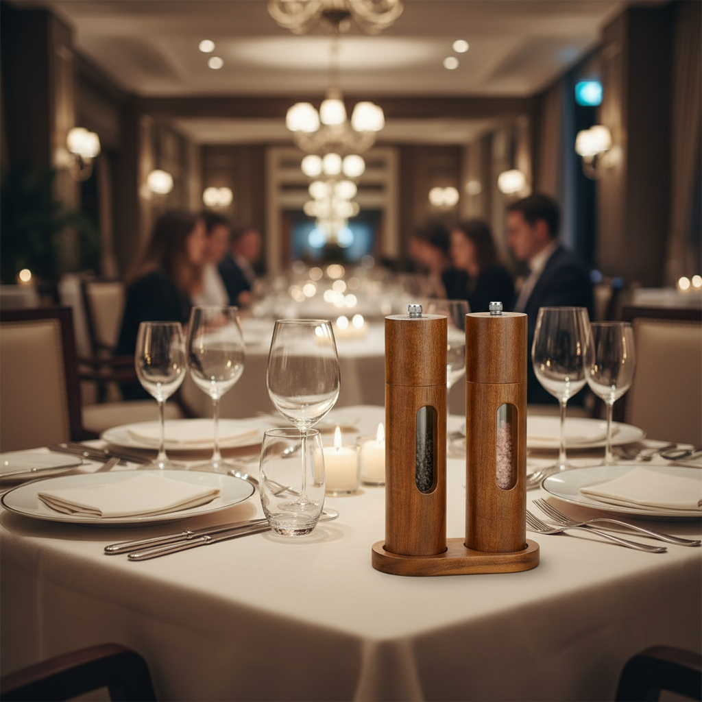 Spice Grinder Set, 8" tall, 2pcs, Acacia Wood