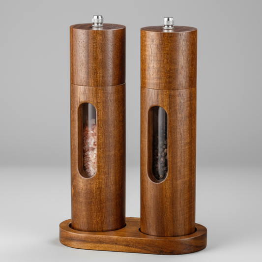 Spice Grinder Set, 8" tall, 2pcs, Acacia Wood
