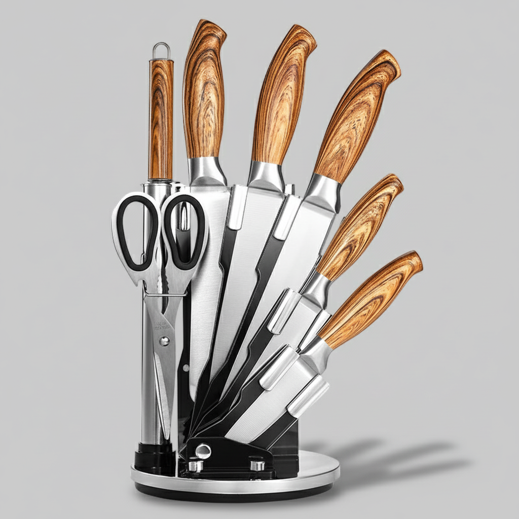 Kitchen Knives Set, Stainless Steel, 8pcs set, including Block and Sharpener