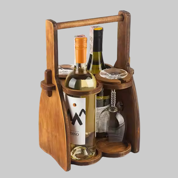 Wine Carrying Box. Fits 4 bottles or glasses. Natural multilayer Hardwood.