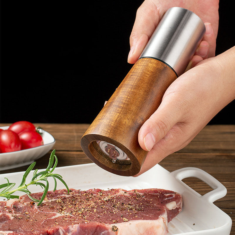 Acacia Wood Seasoning Spice Shaker, 2pcs set, Stainless Steel top