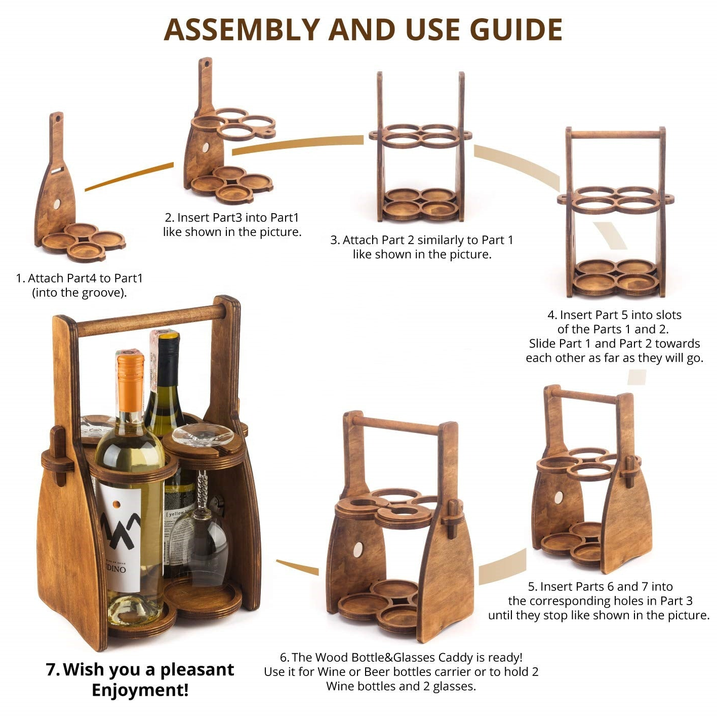 Wine Carrying Box. Fits 4 bottles or glasses. Natural multilayer Hardwood.