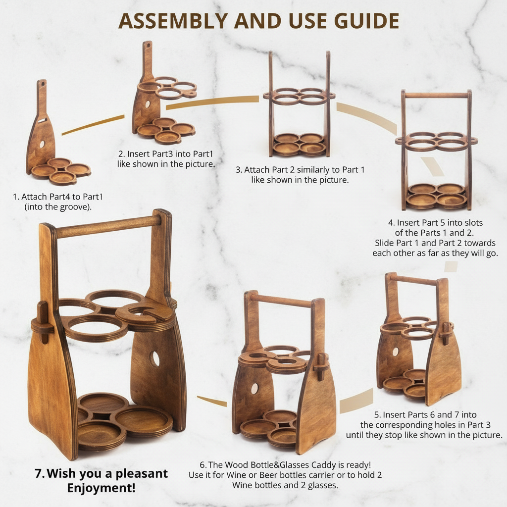 Wine Carrying Box. Fits 4 bottles or glasses. Natural multilayer Hardwood.