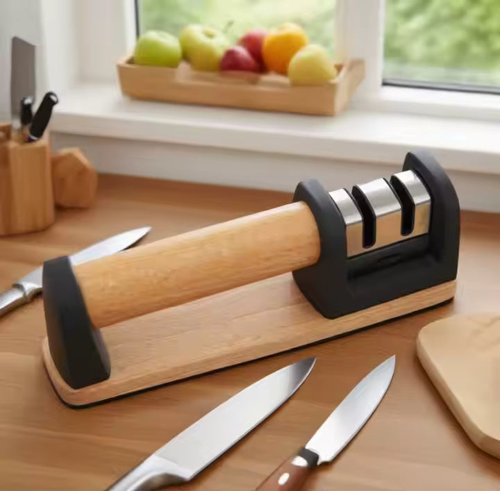 Two-Stage Knife Sharpener with Wooden Handle