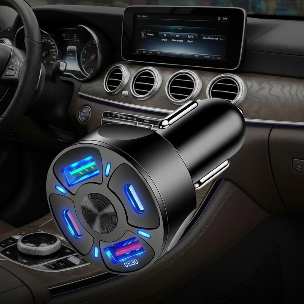 4 Outlets, Black, Car Cell Phone Charger, High Power, 20W